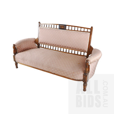 Edwardian Two Seat Settee with Classical Style Upholstery Circa 1910