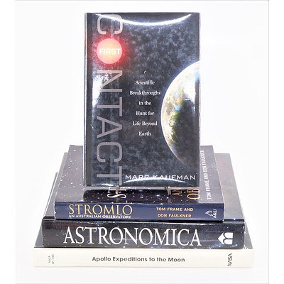 Quantity of Four First Edition Books Relating to Astronomy Including Fred Watson Astronomica, NASA Apollo: Expedition to the Moon and More