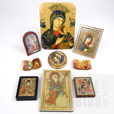 Collection of Nine Contemporary Christian Icons, Including Russian and Irish Examples