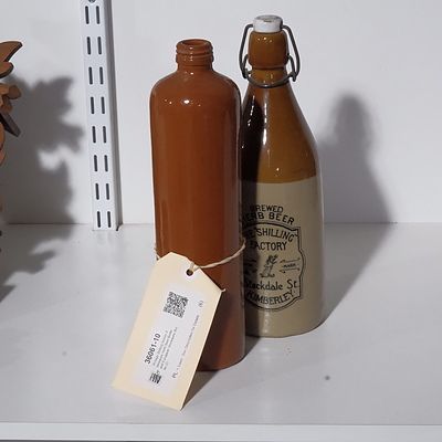 Vintage Shilling factory Stoneware Herb Beer Bottle and European Stoneware Bottle (2)