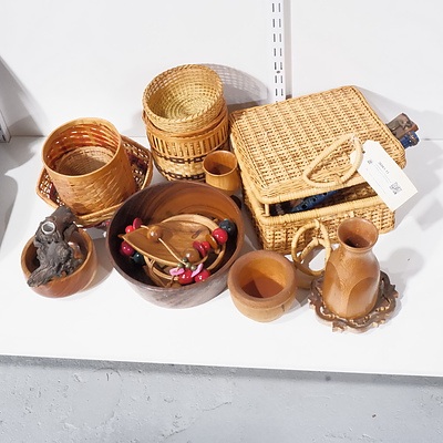 Assortment of Vintage Wooden Wares and Cane Pieces