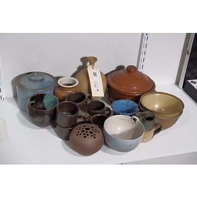 Large Collection of Studio and Glazed Pottery Pieces including Items from Braidwood and a Sandra hand Lidded Pot