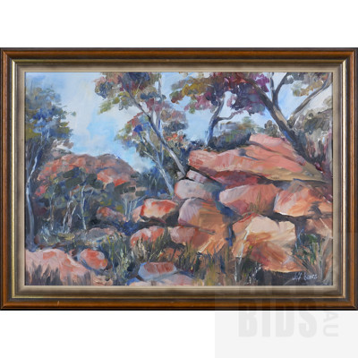 Jeff Isaacs (born 1936), Dreaming Rocks, Oil on Board, 35.5 x 51 cm