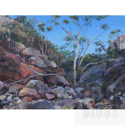 Jeff Isaacs (born 1936), Rocky Ravine, Oil on Canvas, 45 x 60 cm