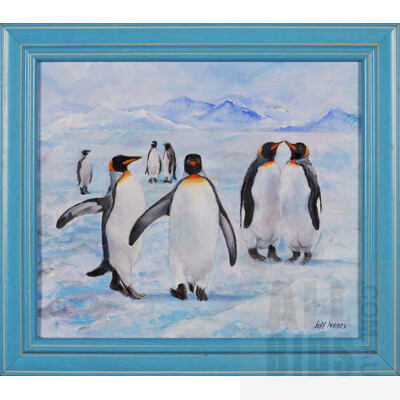 Jeff Isaacs (born 1936), Antarctic Kings, Oil on Canvas, 29 x 33 cm