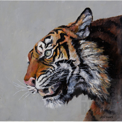 Jeff Isaacs (born 1936), Sumatran Tiger, Oil on Canvas, 30 x 30 cm