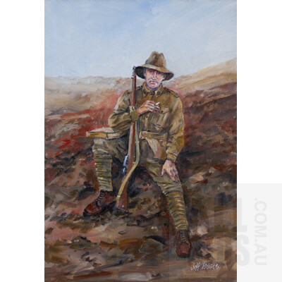 Jeff Isaacs (born 1936), Australian Digger on the Western Front, Oil on Canvas