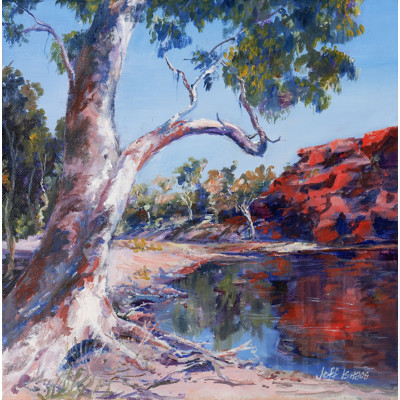 Jeff Isaacs (born 1936), Waterhole - Ellery Creek, Northern Territory, Oil on Canvas, 30 x 30 cm