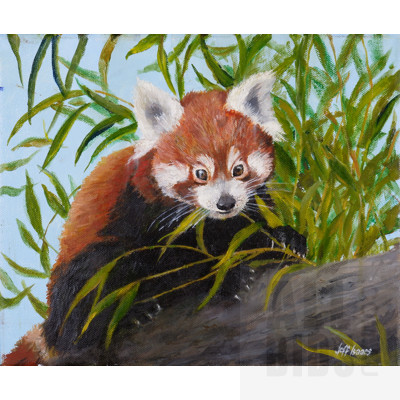 Jeff Isaacs (born 1936), Red Panda, Oil on Canvas, 25 x 30 cm