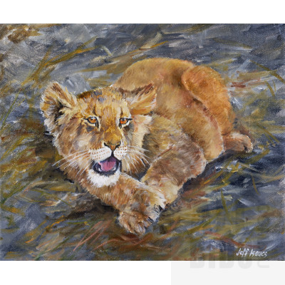 Jeff Isaacs (born 1936), Lion Cub, Oil on Canvas, 25 x 30 cm