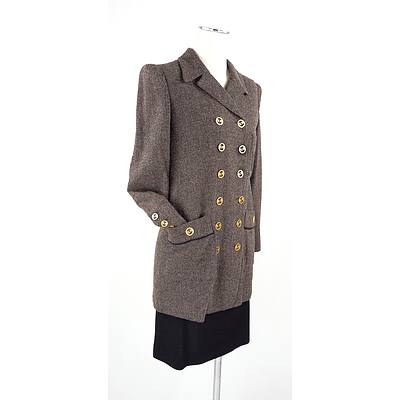 Sonia Rykiel Paris Boucle Feel Jacket with Monogram Buttons and Black Stretch Knit Skirt