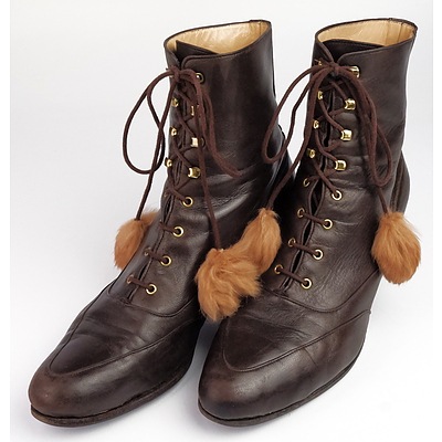 Maud Frizon Paris Mid Heeled Edwardian Ankle Boots, Soft Brown Calf Skin with Squirrel Tassels