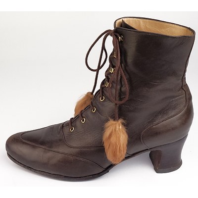Maud Frizon Paris Mid Heeled Edwardian Ankle Boots, Soft Brown Calf Skin with Squirrel Tassels