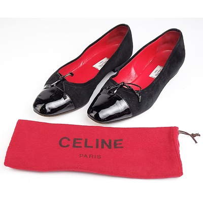Celine Paris 'Ballerine' Flats - Black Suede/Patent Leather - In Original Box with Original Dust Bag