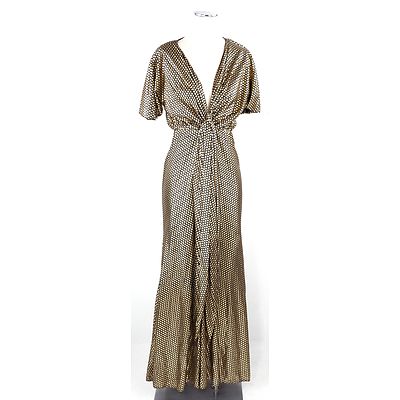 1980s 'Fishtail' Evening Gown in Gold Metallic Fabric