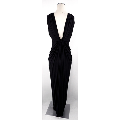 Alex Perry Full Length Low Neckline Black Evening Gown with Detachable Decorative Sash by Sacha Drake