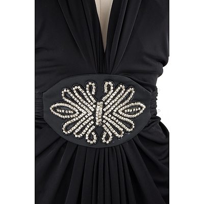 Alex Perry Full Length Low Neckline Black Evening Gown with Detachable Decorative Sash by Sacha Drake