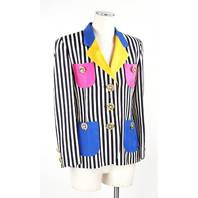 Escada by Margaretha Ley Ladies Lined Jacket with Large Metal Flower Buttons - 100% Cotton with Original Designer Hanger
