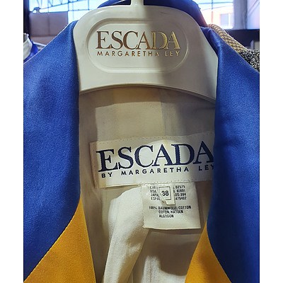 Escada by Margaretha Ley Ladies Lined Jacket with Large Metal Flower Buttons - 100% Cotton with Original Designer Hanger