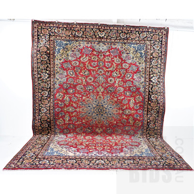 Large Room Sized Kashan Hand Knotted Kork Wool Carpet with Shah Abbas Palmette Border