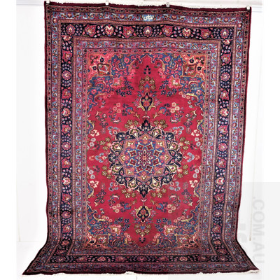 Vintage Persian Yazd Hand Knotted Wool Carpet with Shah Abbas Design and Signed Cartouche