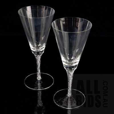 Two Glass Wine Glasses with Air Twist Stems