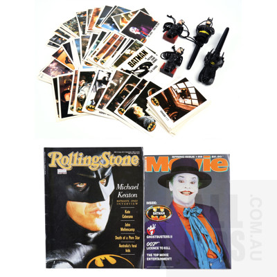 One Hundred and Two 1989 Batman Collector Cards, Promotional Pens, Rolling Stone and Other Magazine