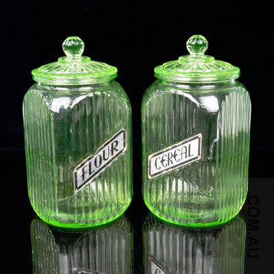 Two Vintage Large Uranium Glass Jars