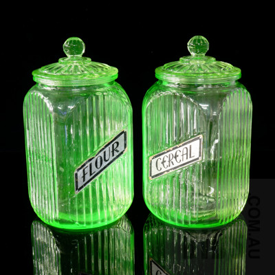 Two Vintage Large Uranium Glass Jars