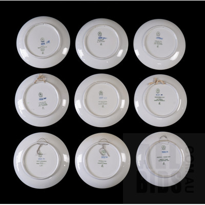 Nine Vintage Royal Copenhagen Cabinet Plates, Including Winter Twilight, Immervad Bridge, In the Desert and More