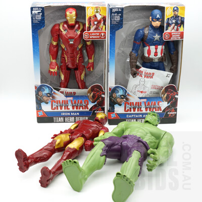 Three Hasbro Marvel Captain America Civil War Action Figures and the Hulk, Two with Boxes