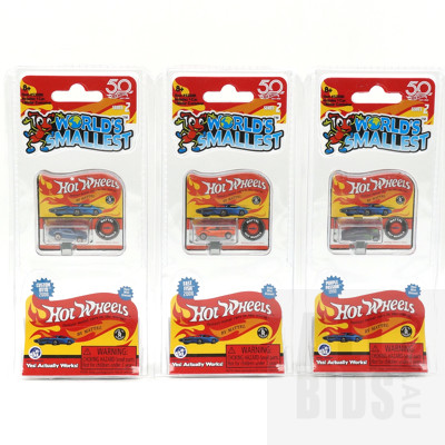 Three Hot Wheels 2020 Worlds Smallest Series Two Cars in Blister Containers