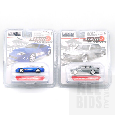 Two JDM Tuners Diecast Model Cars, 1995 Toyota Supra and 1973 Datsun 510 Widebody
