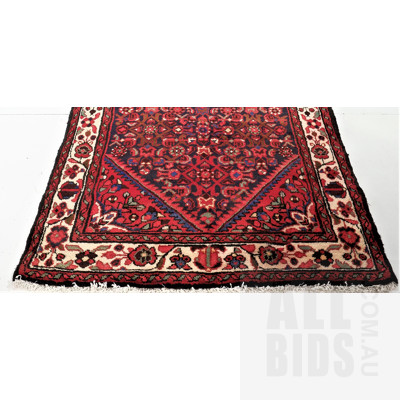 Vintage Persian Hoisinabad Hand Knotted Thick Pure Wool Runner with All Over Herati Design