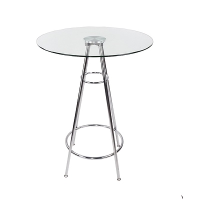 Contemporary Chrome and Glass Glass bar Table with Two Adjustable Stools
