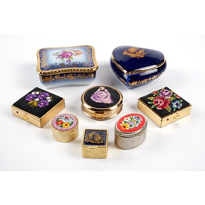 Assorted Vintage Pill and Trinket Boxes including Limoges and Millefiori