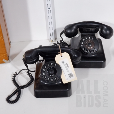 Two Vintage Black Bakelite Rotary Dial Telephones (2)