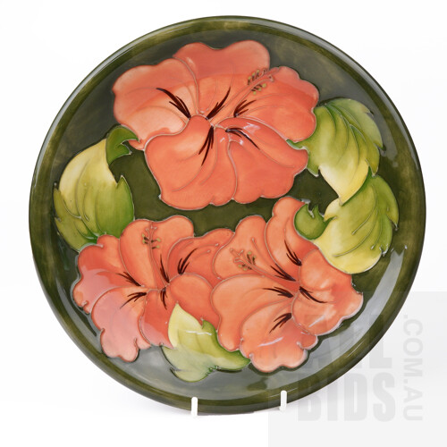 Vintage Moorecroft 'Hibiscus' Plate with Orange Flower, Circa 1987