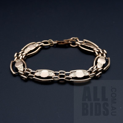 9ct Rose Gold Bracelet with Shield Links, 20g