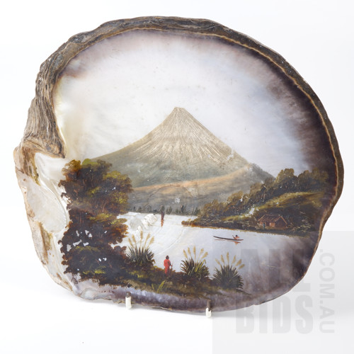 John Philemon Backhouse (Britain, New Zealand, 1845-1908)  Untitled, Possibly Mt Egmont, Oil on Shell