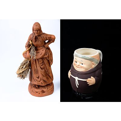 Vintage Goebel Smiling Monk Character Mug and a Vintage French Moulded Clay Figurine (2)