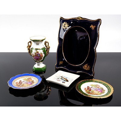Five Pieces of Vintage Limoges Porcelain including Frame and Vase