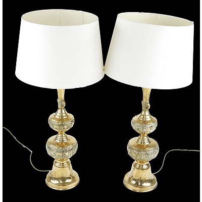 Pair of Vintage Brass Table Lamps with Elephant Motifs and Shades - Jakarta 1960s (2)