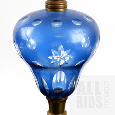 Vintage Venetian Blue Glass, Brass and Marble Table Lamp
