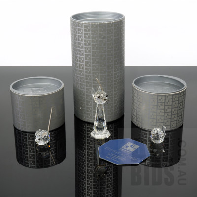 Swarovski Crystal and Silver Cat, Crystal Bird and Mouse - All in Original Canisters
