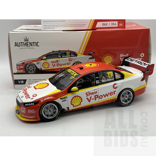 Authentic Collectables 2017 Ford Falcon FGX Team Shell V-Power 62/354 COA Singed By Scott Mclaughlin And Dick Johnson 1:18 Scale Model Car