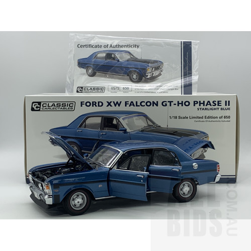Classic Carlectables Ford XW Falcon Phase II GT-HO Starlight Blue 0579/650 1:18 Scale Model Car