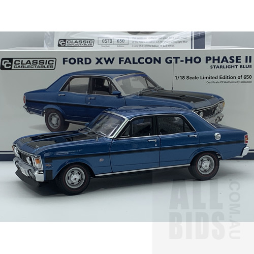 Classic Carlectables Ford XW Falcon Phase II GT-HO Starlight Blue 0579/650 1:18 Scale Model Car