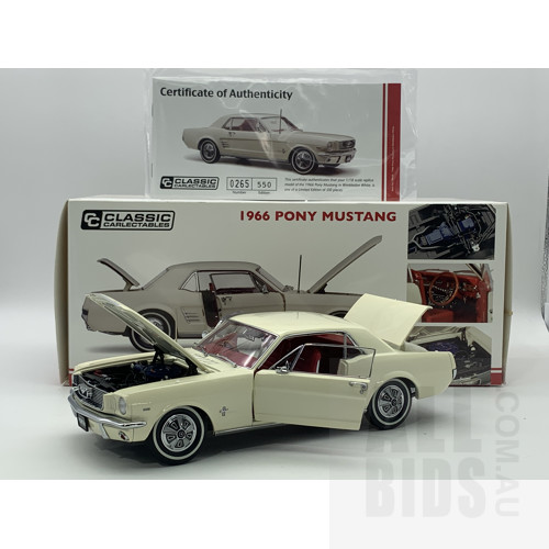 Classic Carlectables 1966 Ford Pony Mustang Wimbledon White 265/550 1:18 Scale Model Car