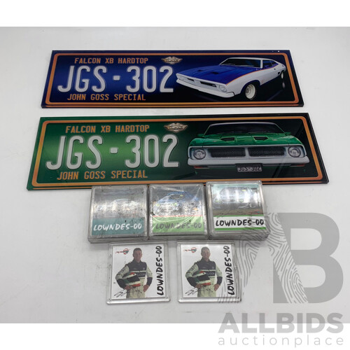 Pair of John Goss Display Numberplates and Assorted Craig Lownds Magnets